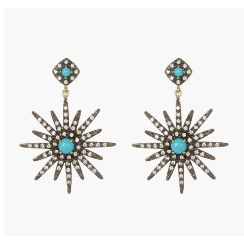 NEW Adornia14K Gold Plated Turquoise & Swarovski Crystal Starburst Earrings